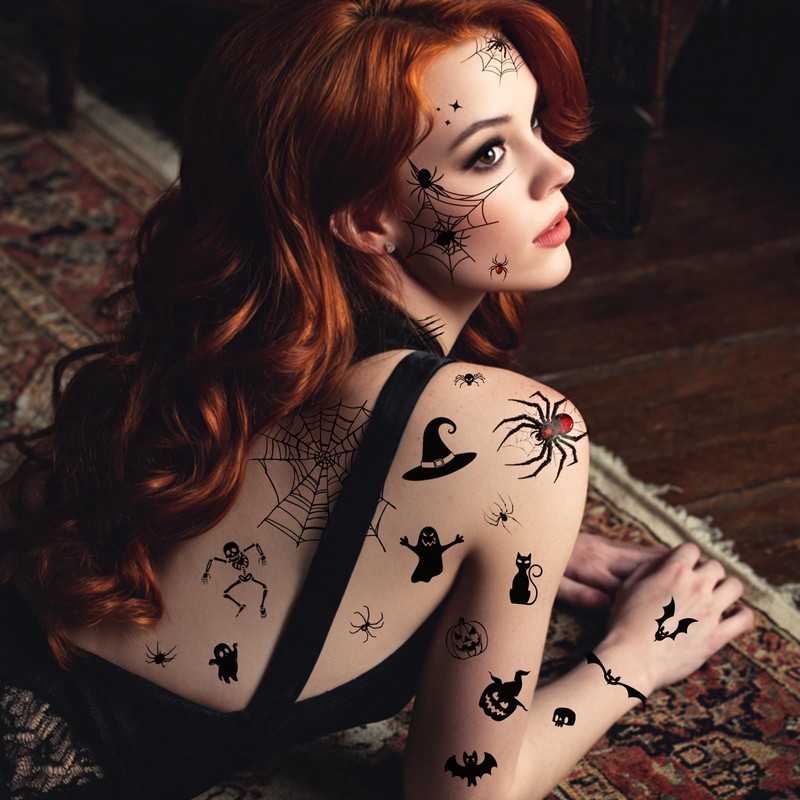 Halloween Tattoo Face, Face Tattoo, Carnival, 8 Sheets, Large Size,