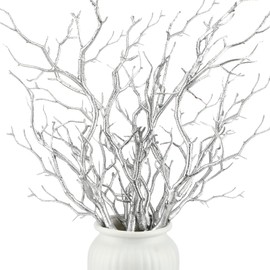 Geosar 13.8 Inch Small Manzanita Branches Plastic Faux Branches Artificial Antler Shaped Tree Branch Decorative Plant Twigs for Home Wedding Table Centerpiece Festival Decors(Silver,10 Pieces)