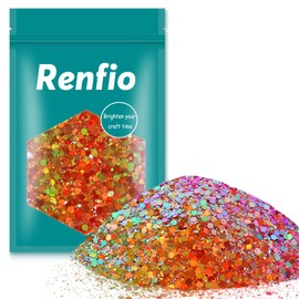 Renfio Chameleon Chunky Glitter, Mixed Fine Powder Color Shift 1.75 Oz (50g) PET Flake Orange Green Purple Glitters Sequin Resin Pigment Chip Dust for Slime Painting Craft Hair Nail - Early Autumn
