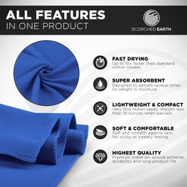 ScorchedEarth Microfiber Travel & Sports Towel - Quick Dry Super Absorbent Compact Lightweight - for Camping Backpacking Hiking Beach Yoga Swimming - Set Includes 2 Sizes + Carrying Bag & Clip