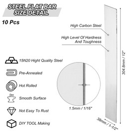 PATIKIL 15N20 Steel Flat Bar, 10 Pcs 12" x 1 1/2" x 1/16" Knife Making Steel Iron Stock for Forging Blade Knife Sword Chopper