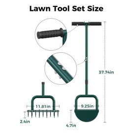 JivaJot Lawn Aerator Tool and Edger Tool, 2 in 1 Lawn Tool Set, Manual Grass Aerator, Half Moon Edger with Rubber Handle for Garden Maintenance, Grass Aeration