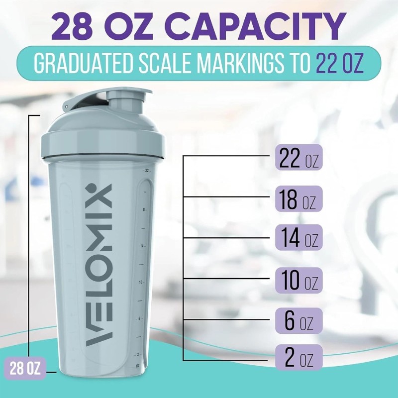 Velomix 4Pack, 28 oz Protein Shaker Bottles for Protein Mixes,
