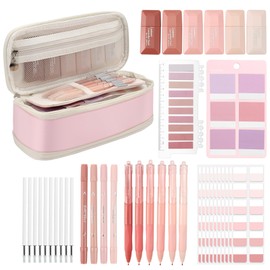 Povxlum 29 Pcs Aesthetic College School Supplies with Pen Case Sticky Notes Gel Pens Highlighters Correction Tapes Back to School Stationery Kit Back to School Gifts (Pink)