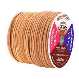 Mandala Crafts Round Cowhide Genuine Camel Leather Cord for Jewelry Making Kumihimo Leather Rope Spool - Camel Leather String Lace - 20 Yds 1.5mm Leather Cording