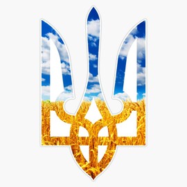 Magnet Ukrainian trizub with Wheat on The Background Magnetic Sticker Decal 5"