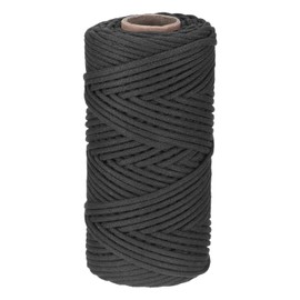 Rebower Macrame Cord 4mm x 100 M, Natural Cotton Macrame Rope Twisted Macrame Yarn [for Plant Hangers Wall Hanging Crafts Knitting] - Black