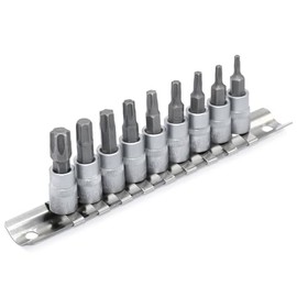 DAKCOS Torx Bit Socket Set, 1/4" Drive, 9 Pieces Star Bit Socket Set, T10 - T50, S2 Alloy Steel Bit and CR-V Drive Socket