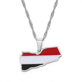 Hafrita Yemen Map Flag Pendant Neckalces Silver Gold Neckalce Yemeni Map Chain Necklaces
