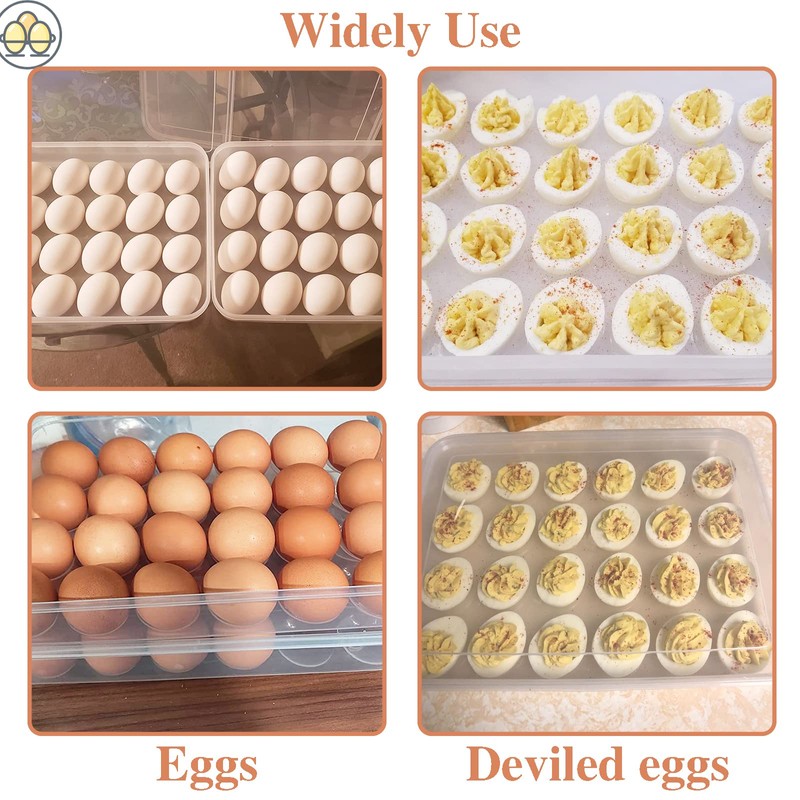 2 Pack Covered Egg Holder,Clear Egg Holder Storage Container,Stackable Plastic