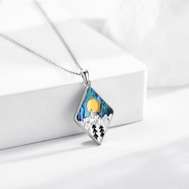 ONEFINITY Mountain Range Necklace for Women 925 Sterling Silver Snowy Mountain Peaks with Sunrise Pendant Necklace Nature Jewellery Gift for Nature Lovers