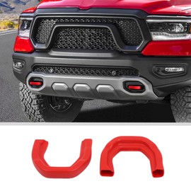 JWWY Front Bumper Tow Hook Cover Tow Trailer Hitch Protector Cover Trim Fit for 2018-2025+ Dodge RAM TRX Exterior Accessories Red