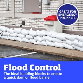 DURASACK Large Heavy Duty Sand Bags with Tie Strings Empty Woven Polypropylene Sandbags for Flood Control with 1600 Hours of UV Protection, 50 lbs Capacity, 18x30 inches, White, 100 Count