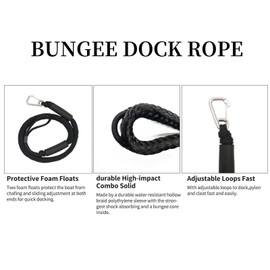 2 Pack Bungee Dock Lines Boat Accessories Bumpers Rope 4FT Mooring with Hook Loop for Anchor Docking Jet Ski Jetski Fishing Water Skis Bondaged Cord Sailboat Fender Clips Black Pontoon Dinghy Marine