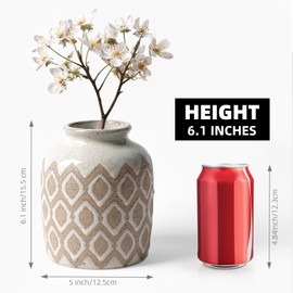 Boho Ceramic Vase, Rustic Farmhouse Pastoral Decor, Vintage Clay Vases for Bouquets, Pampas Grass and Fake Plants, Suitable for Home decor, Shelf, Dining Table, Living Room, Mantle, Bathroom, 6.1 Inch