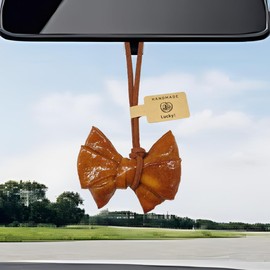 Alkaline Bread Car Mirror Hanging Accessories - Handmade Realistic Bread Car Rear View Mirror Charm - Cute Lucky Decoration Auto Interior Pendant Ornament for Women Girls (Bow Bread)