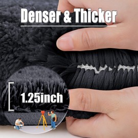 ROLIZOE Ultra Thick Bath Rug for Bathroom Non Slip Bath Mat Highly Absorbent Bathroom Rug Mat Super Soft Bedside Rug Carpet Microfiber Floor Mat 40 x 60cm, Black