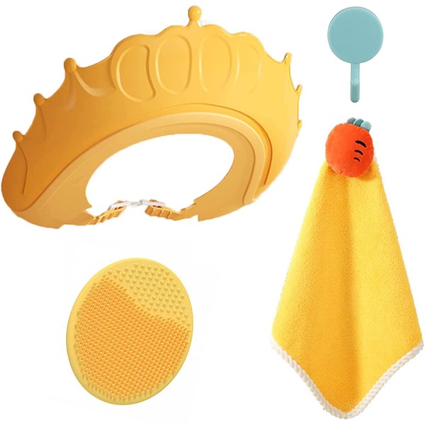 Baby Shower Cap,Shield Adjustable Crown Hair Washing Bath Hat For Kids,Baby Shower Brush, Towel, And Hook,Baby Shower Cap,Shower Cap For Kids,Oddler Eyes And Ears Waterproof Hat