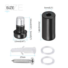 METALLIXITY Sign Standoff Screws (12x33mm) 8pcs, Stainless Steel Advertising Screws Glass Acrylic Nail - for Picture Frame Sign Displays, Matt Black