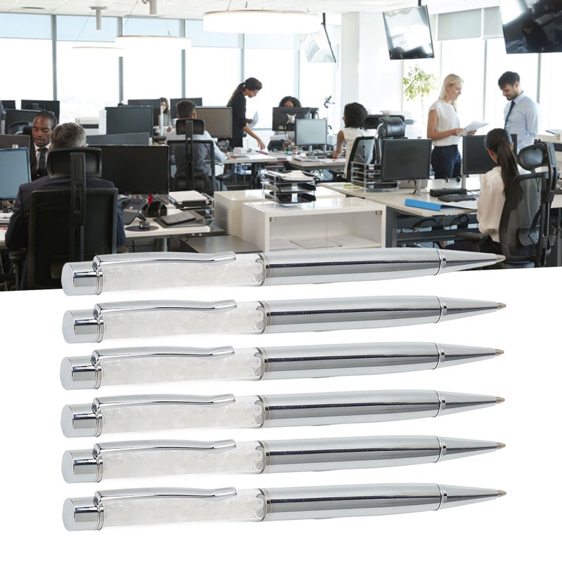 6Pcs Ball Point Pen Crystal Stone Replaceable Refill Elegant Multi