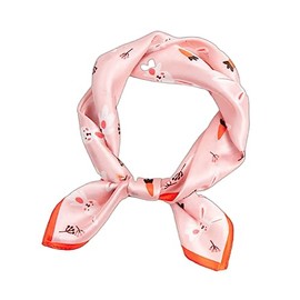 GIMIRO Imitation Silk Scarf [53 x 53 cm] Square Scarves Impressionism Pattern Vintage Scarf for Office Work or Casual Waistband, Pink-carrots And Rabbits