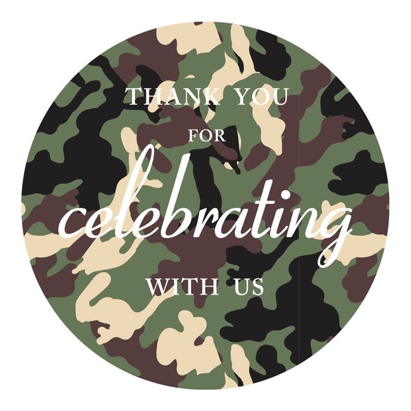 MAGJUCHE Army Camo Party Thank Stickers, Military Green Classic Camouflage Birthday Party Sticker Labels for Favors, Decorations, 2 Inch Round, 40-Pack