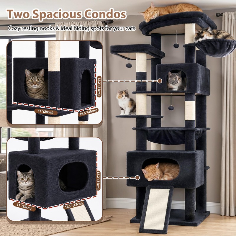 Gitelsnour Cat Tree, 78.7'' Cat Tower, 2 Big Condos for
