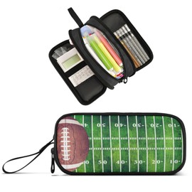 Pencil Case Large Big Capacity Football Ball Field Pencil Bag for Girls Boys Zippers Pen Bag Holder Pouch Box Makeup Bag 3 Compartment Portable Stationery Storage for College Students School