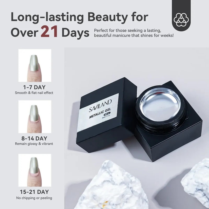 Gel Esmaltes De Uñas Efecto Metálico Saviland, Plata Y Oro