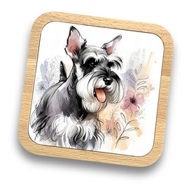 Miniature Schnauzer Gift Idea Wooden Coaster - 20+ Breeds Available! – Gift for Dog Dad, Dog Mum, Lovers, Owners, Walkers, Groomers – Ideal Dog Themed Gift for Women, Men (Miniature Schnauzer)