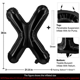 Lovoir Large Letter X Balloons 40 Inch Large Mylar Balloons for Birthday Party Celebration Decoration Black Alphabet X