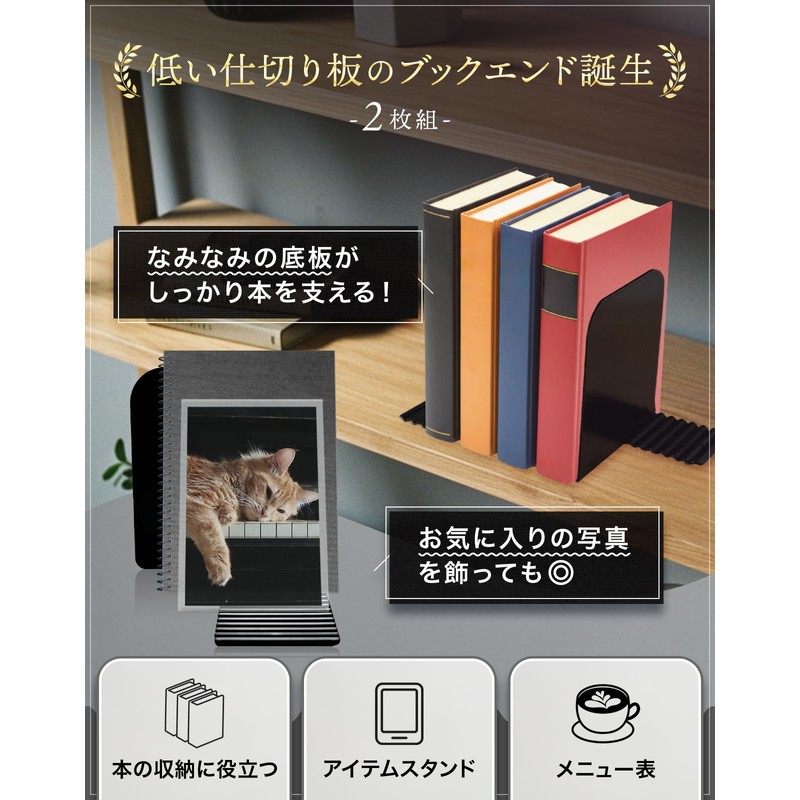 SHINEI Namami Bookends (Black / 2 Pieces, Made in Japan)