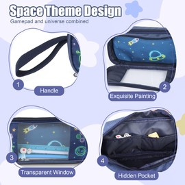 Primo Lines Pencil Case Organizer for Boys, Universe Large Pencil Pouch 6 PCS Stationary Set 4 Astronaut Pens and Blue Ruler Gamer theme Present Set Gift for Kids, Teens School Gift