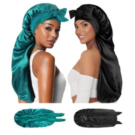 LNGJIN Pack of 2 Long Satin Caps, Adjustable Women's Men's House Head Caps, Long Silk Hair Cap, Long Satin Hair Cap, Long Satin Hair Cap, Silky, Silk Sleep Cap, Satin Bonnet, NO