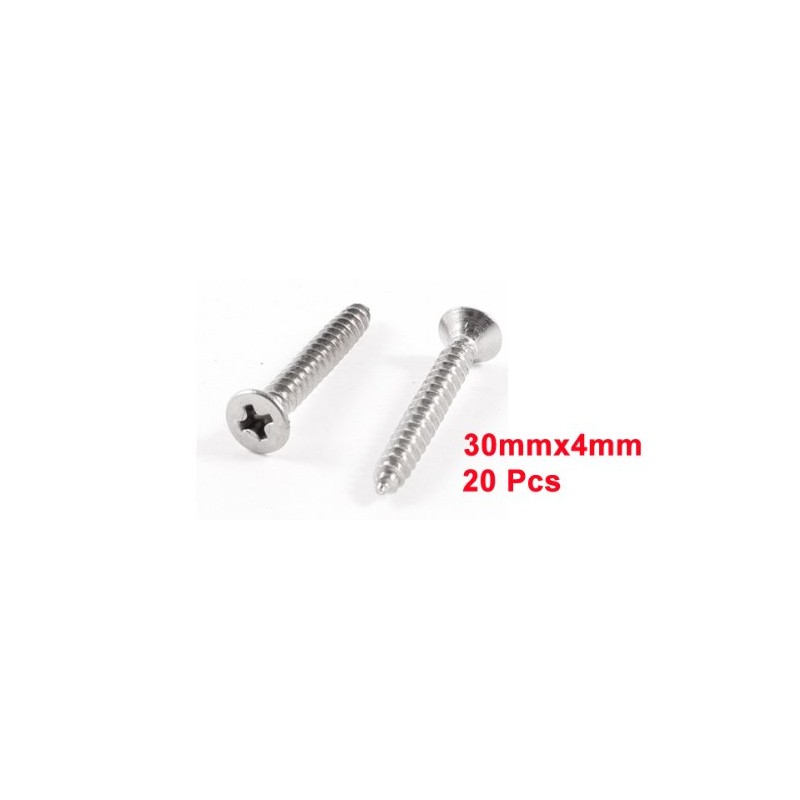 30mmx4mm Thread Diameter Stainless Steel Crosshead Self Tapping Screw 20Pcs