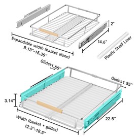 DPZM Expandable Pull Out Cabinet Organizer, Slide Out Drawers for Kitchen Cabinets, Heavy Duty Drawer Slides for Home Kitchen Pantry Cupboard Pots Pans, Adjustable Width from 12.3" ~18.5", 2 Packs