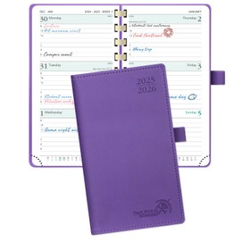 POPRUN Pocket Planner 2025-2026 (Slim Size 3.5'' x 6.5'') Academic Purse Calendar (July 2025 - June 2026) with Hourly Time Slots, 100GSM Thick Paper, Spiral Soft Cover - Purple