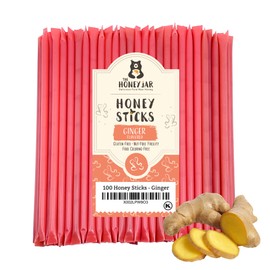 The Honey Jar Ginger Flavored Honey Sticks - Pure Honey Straws For Tea, Coffee, or a Healthy Treat - One Teaspoon of Flavored Honey Per Stick - Made In The USA with Real Honey - (100 Count)