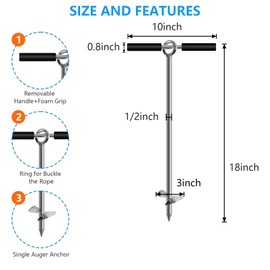 18" Sand Anchor,Chromium-Plated Steel Boat Screw Anchor with Removable Handle,Boat Sand Anchor with Bungee Dock Line，Shallow Water Anchor for Jet Ski,PWC,Pontoon,Kayak,Canoe
