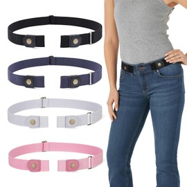 WERFORU 4 Pack No Buckle Invisible Stretch Belt Buckle-Free Elastic Belt for Women and Men (black+blue+gray+pink, Suit for waist size 22-34 inches)