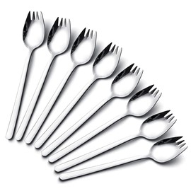 IQCWOOD Sporks Stainless Steel, Salad Forks, 8 Pack 18/10 Stainless Steel Spork, 7.4 Inches Long Handle Dessert Spoons, Ice Cream Spoons Fork Reusable Fruit Appetizer Dessert Forks for Household Use
