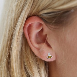 LANGLY Stud Earrings for Women Girls, Silver Hypoallergenic Orange Marquise Cubic Zirconia Small Stud Earrings Jewellery Gifts for Her Men