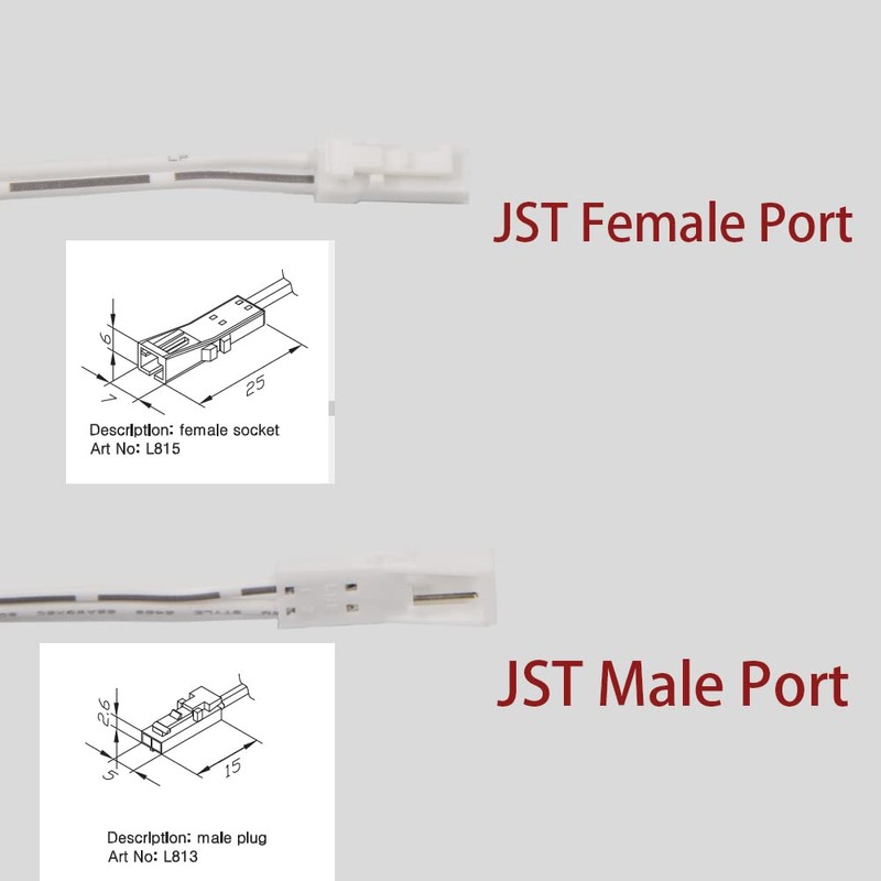 VST 6.56ft Flexible Extendable Cables with 12V JST Connector Male