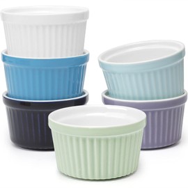 amHomel 8 OZ Ramekins Oven Safe - Porcelain Ramekins Set for Creme Brulee, Pudding and Sauce, Souffle Dishes Bakeware Set, Baking Cups for Souffle, Set of 6, Cold Assorted Color
