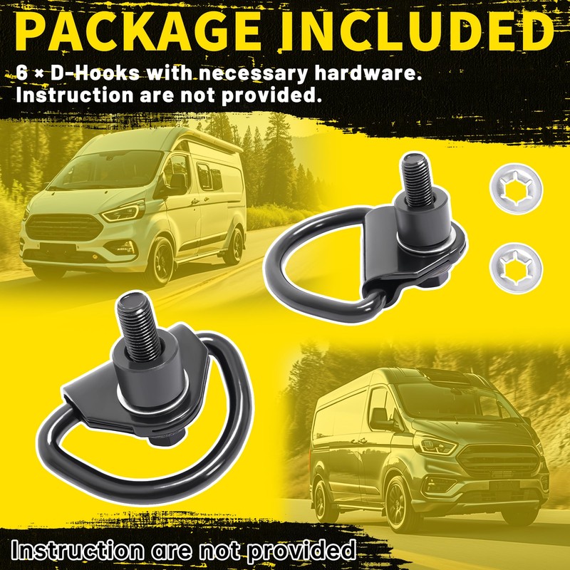 KUAFU 6Pcs Cargo D-Hooks Compatible with 2015-2024 Ford Transit-150 250