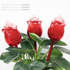 YEH-HOME Self Watering Spikes Mushroom Shaped Plant Watering Globes Irrigation Watering Device Garden Waterer for Indoor Outdoor Plant (3, Red Rose)