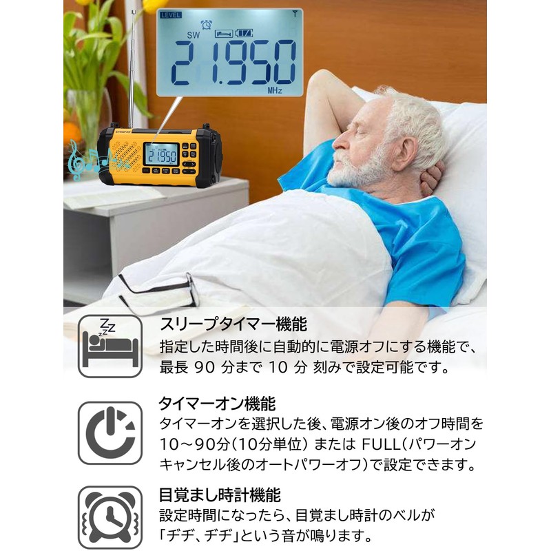 ZHIWHIS Disaster Prevention Radio, SW/FM/AM/VHF/Wide FM Compatible, Flashlight, Solar, Hand