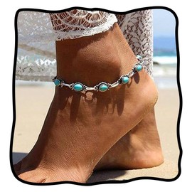 Nicute Boho Turquoise Anklet Silver Vintage Ankle Summer Beach Adjustable Foot Jewelry for Women