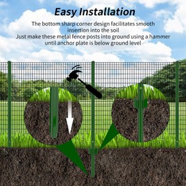 Fence Posts 7 Feet, Pack of 10, 3-4-5-6-7Ft Heavy Duty Garden Metal Steel Fence Post with U-Channel, No Dig Steel U Post Fencing for Lawn, Garden