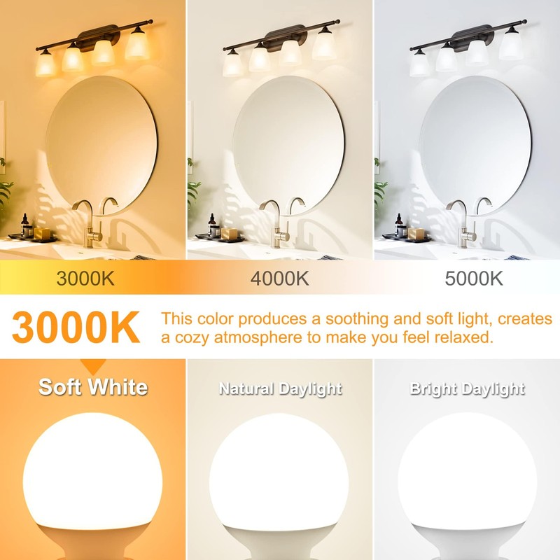 Dekang 12 Pack E26 Base Bathroom Light Bulbs 3000K Soft